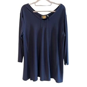 Vecceli‎ Italy Tunic Top Navy Blue Minimalist Seamed V-Neck Womens Size M